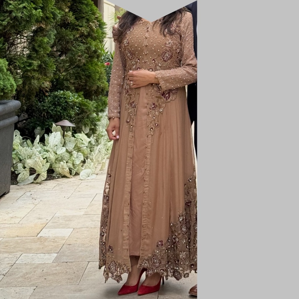 Elegant Tan Embroidered Dress
